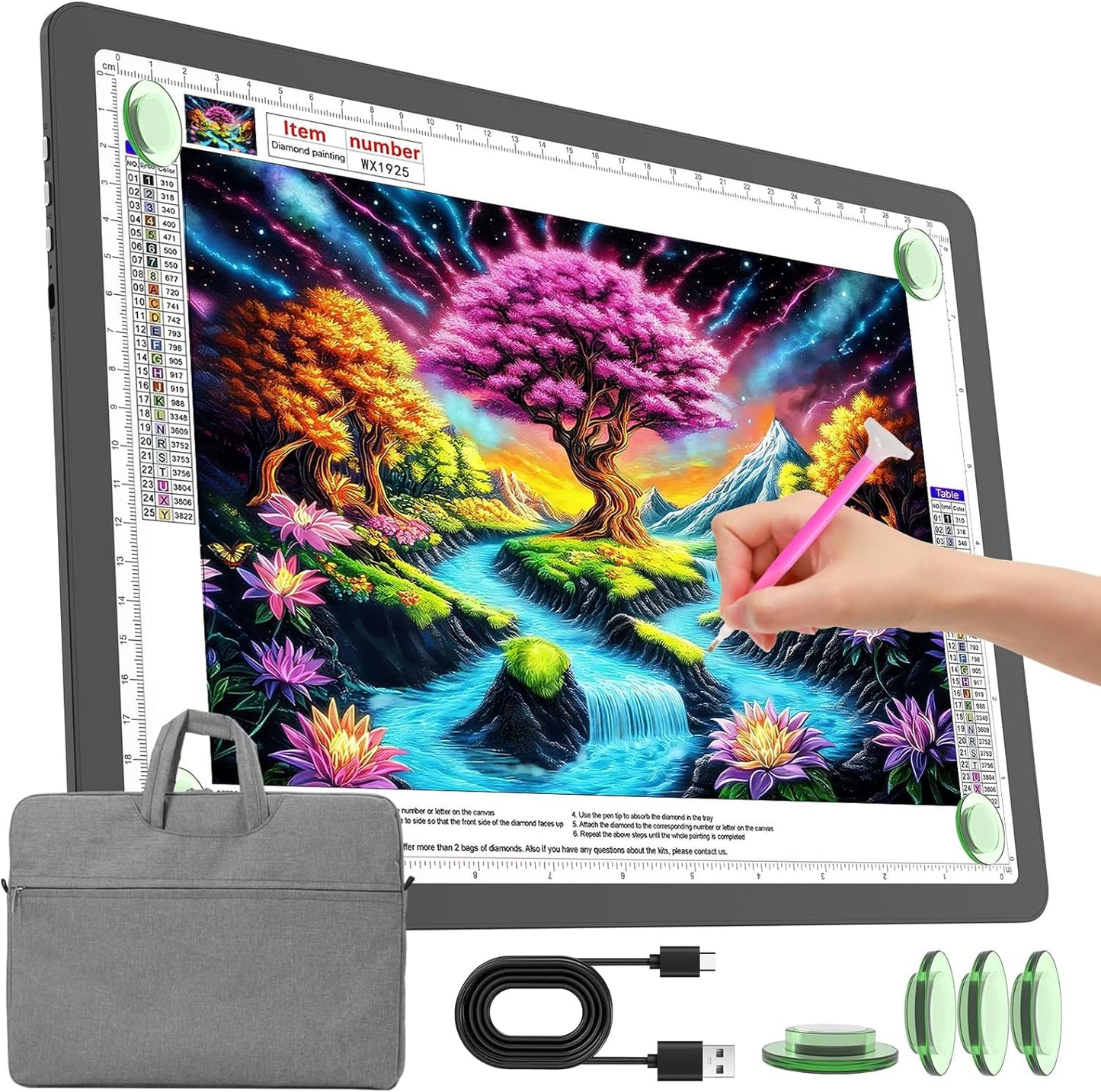 TOHETO Rechargeable A3 Light Pad for Diamond Painting, Ultra Bright Tracing Light Box for Drawing, Wireless Lightbox for Tracing and Drawing, Cordless Diamond Art Light Board for Sketching (Black)