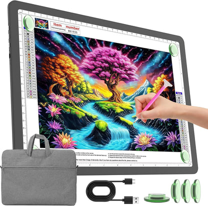 TOHETO Rechargeable A3 Light Pad for Diamond Painting, Ultra Bright Tracing Light Box for Drawing, Wireless Lightbox for Tracing and Drawing, Cordless Diamond Art Light Board for Sketching (Black)