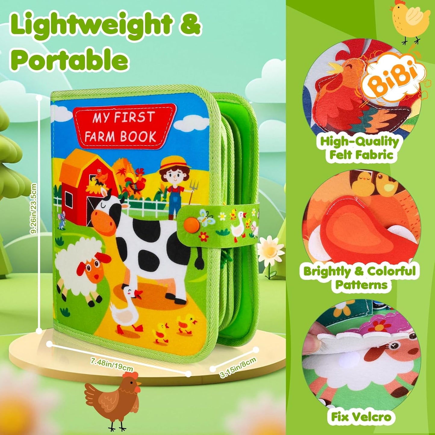 Busy Board for Toddler, Montessori Toys Farm Animals Busy Book for 2-4 Year Old Boy Girl, Quiet Activity Books Gift for Kid, Felt Busy Learning Toy for Toddlers, Car Airplane Travel Toys