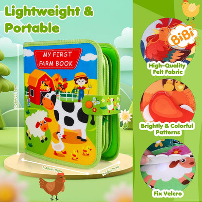 Busy Board for Toddler, Montessori Toys Farm Animals Busy Book for 2-4 Year Old Boy Girl, Quiet Activity Books Gift for Kid, Felt Busy Learning Toy for Toddlers, Car Airplane Travel Toys
