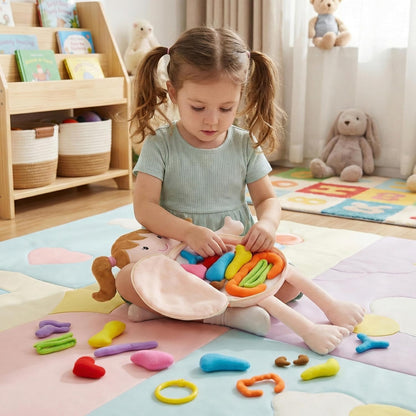 June Garden 16" Dressy Friends Bunnie - Educational Stuffed Plush Doll for Kids and Toddlers 2 Years and Up - Montessori Soft Toy Doll