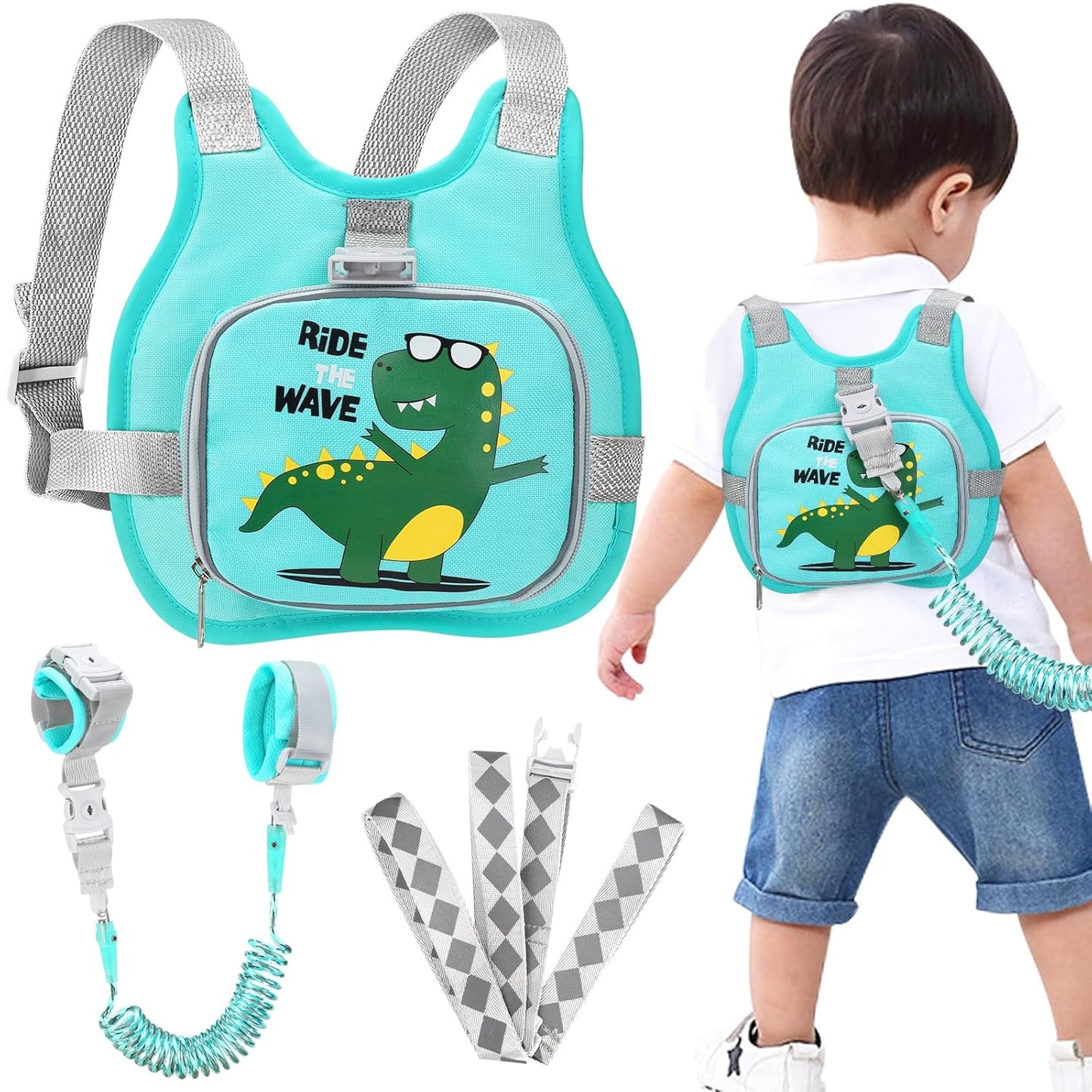 Accmor Toddler Harness Leash + Reflective Anti Lost Wrist Link, Cute Car Kids Back Pack with Hand Strap Collapsible Child Walking Restraint Belt Tether Hold Baby Boys Close for Outdoor Travel