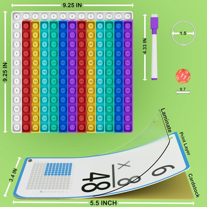 COOVA Multiplication Chart Pop It - Multiplication Game Board, 12x12 Times Table Math Game Board for Kids Learning, Educational Multiplication Machine Toy