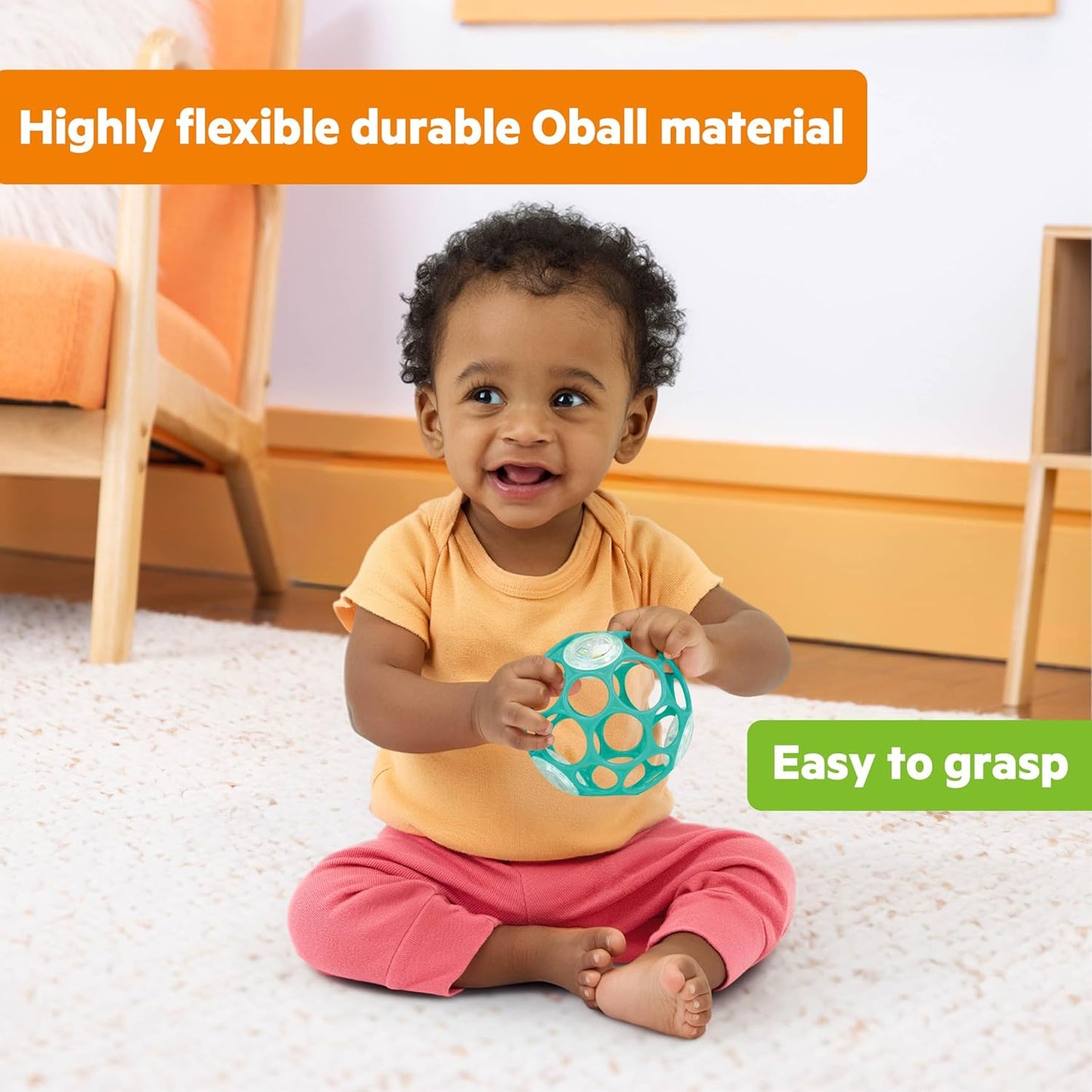 Bright Starts Oball Musical Toy, Jingle & Shake Pal, BPA-Free Easy-Grasp Baby Rattle Toy, Ages Newborn+