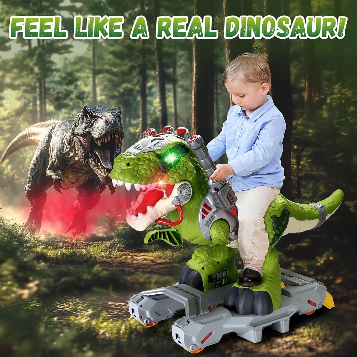 Kids Electric Dinosaur Ride On Toys, Toddler Ride On Cars with Music, Light & Smoke, Preschool Kids Scooter Foot-to-Floor Walker, Toddler Electric Car Toy Chrismas Birthday Gifts Indoor Outdoor,Yellow