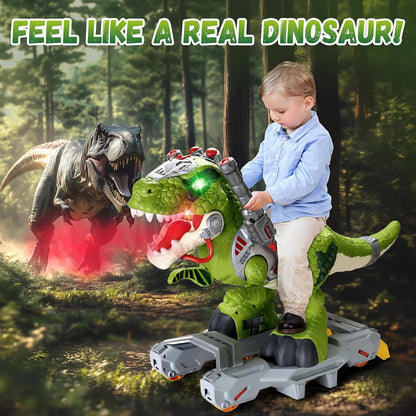 Kids Electric Dinosaur Ride On Toys, Toddler Ride On Cars with Music, Light & Smoke, Preschool Kids Scooter Foot-to-Floor Walker, Toddler Electric Car Toy Chrismas Birthday Gifts Indoor Outdoor,Yellow