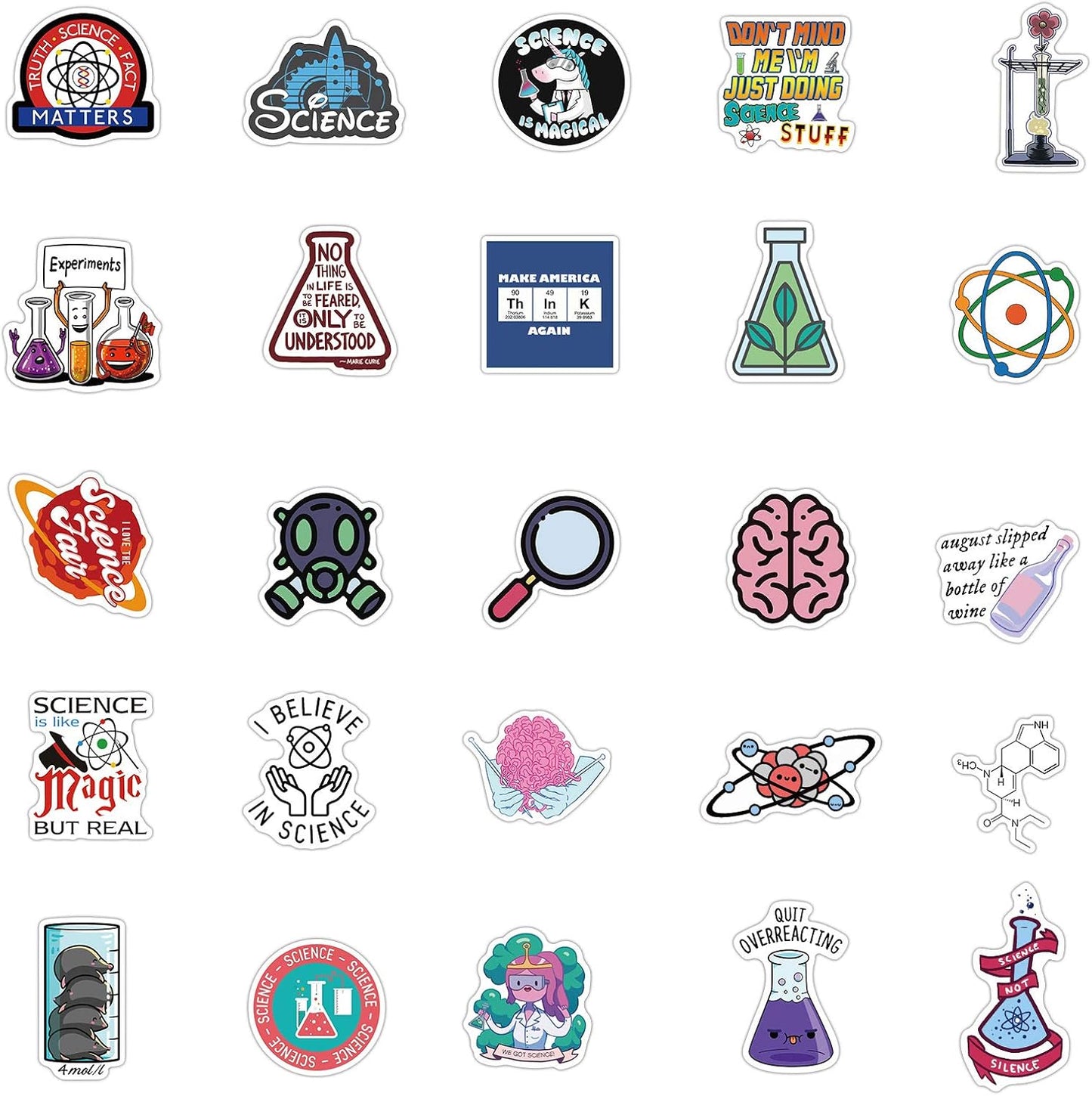 Science Laboratory Stickers, 50pcs Funny Science Laboratory Decals for Kids Teens, Physics Biology Chemistry Experiment Sticker, Waterproof Vinyl Stickers for Water Bottle Laptop Luggage Guitar
