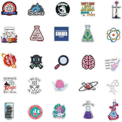 Science Laboratory Stickers, 50pcs Funny Science Laboratory Decals for Kids Teens, Physics Biology Chemistry Experiment Sticker, Waterproof Vinyl Stickers for Water Bottle Laptop Luggage Guitar