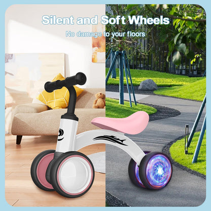 Gamfeiny Colorful Lighting Baby Balance Bike Toys for 1 Year Old Boy Girl Gifts, 10-36 Month Toddler Balance Bike, No Pedal 4 Silence Wheels & Soft Seat First Riding on Toys, 1st Birthday Gifts