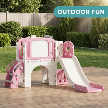 8-in-1 Toddler Slide Playground Set for Indoor & Outdoor Fun – Includes Climber, Basketball Hoop, Telescope, Tunnel, and Storage Space for Kids – Perfect for Backyard & Courtyard Activities