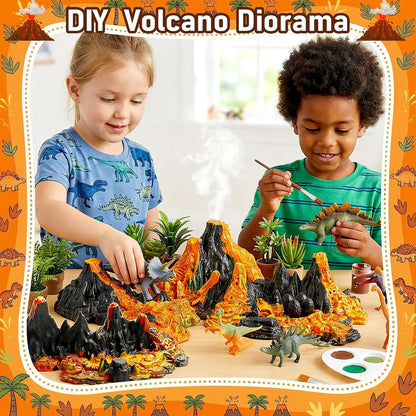 Aydinids 6 Pcs Mini Volcano Model with 12 Pcs Mini Dinosaur Figurines Plastic Dinosaurs Figurines Artificial Volcano Set for Dinosaur Cake Topper Birthday Gifts Party Supplies