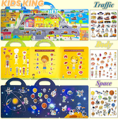 Reusable Sticker Books for Toddlers 1-3, Puffy Stickers Book for Kids Ages 2-4, Toddler Travel Activities Book Toy for Birthday Christmas - Christianity Jesus, Noah's Ark, Fairy Tales(3 Set)