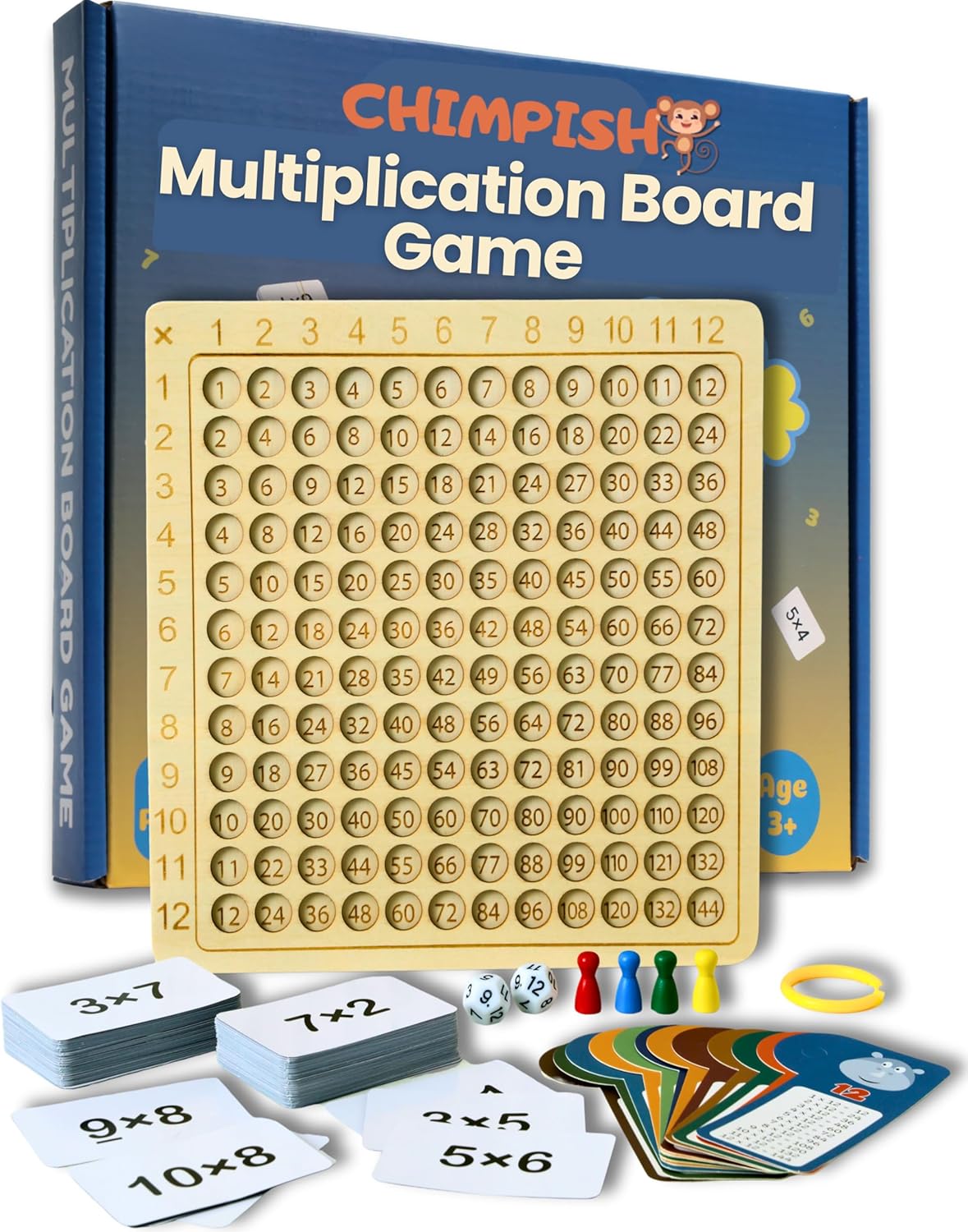 Multiplication Games, 12x12 Wooden Montessori Multiplication Board Game, Larger Size Times Table, Montessori Math Learning Materials, Educational Toy for Toddlers, Preschool Gifts for Kids