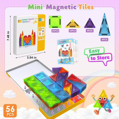 Mini Magnetic Tiles, 40 PCS Travel Magnetic Tiles with Tin, Micro Magnet Travel Toy Portable for Kids Age 3+, STEM Educational Building Set Construction Toys, Boys Girls Toddlers Birthday Gifts