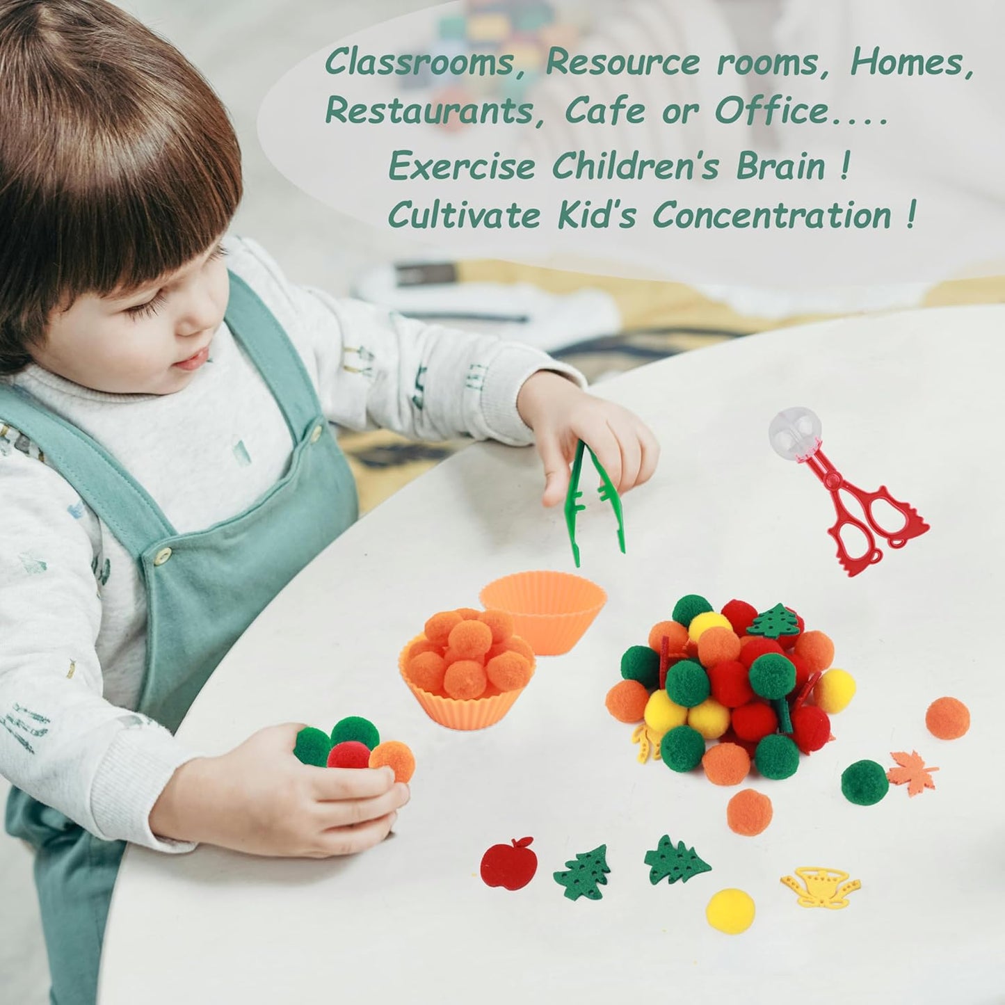 Sensory Bin Filler, Summer Party Gift, Apples,Trees, Pom Poms, Maple Leaves, Bells,Toddler Toys, Counting Sorting Set,Fine Motor Toys Preschool Education Toys,for 3+ Years Old Kids, 294pcs.