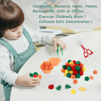 Sensory Bin Filler, Summer Party Gift, Apples,Trees, Pom Poms, Maple Leaves, Bells,Toddler Toys, Counting Sorting Set,Fine Motor Toys Preschool Education Toys,for 3+ Years Old Kids, 294pcs.