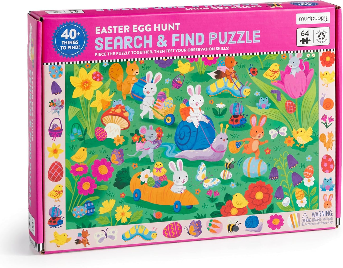 Mudpuppy Easter Egg Hunt — 64 Piece Search & Find Puzzle Featuring Adorable Spring Easter Scene and Over 40 Hidden Images to Find for Ages 4+
