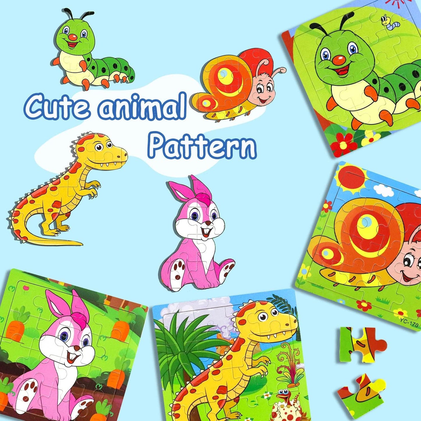 Puzzles for Kids Ages 3-5, 9 Pack Wooden Jigsaw Puzzles for Toddlers Ages 3-5 16 Pieces Preschool Educational Learning Toys Set Animals Puzzles for 3 4 5 Years Old Boys and Girls