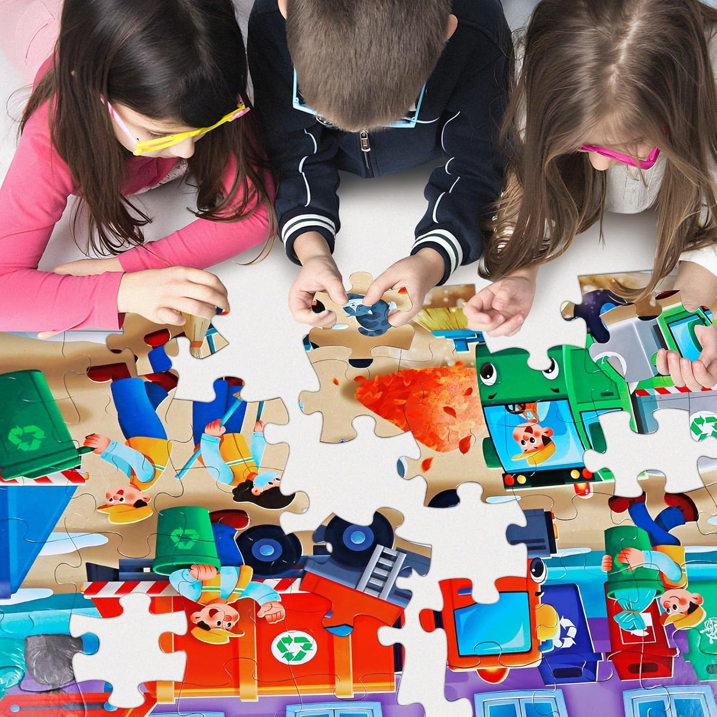 Jumbo Floor Puzzle for Kids,Construction Site Jigsaw Large Puzzles,48 Piece Construction Vehicle Puzzle for Toddler Ages 3-5,Children Learning Preschool Educational Toys,Gift for 4-8 Years Old