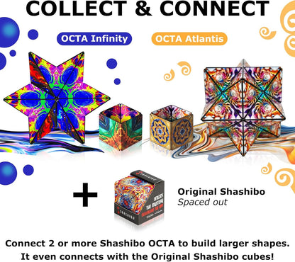 Shashibo Octa Shape Shifting Box - STEM Fidget Toy with Ultra Strong Magnets, Perfect Sensory Gift for Kids, Teens, and Adults – Pairs w/All Shashibo Cubes (Infinity)