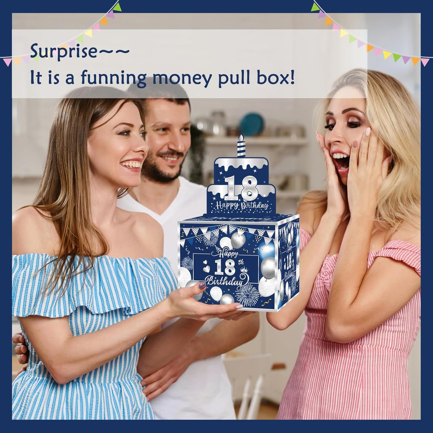 Birthday Money Box for Cash Gift Pull, Surprise Gift Boxes for Money, Money Holder Box with Pull Out Happy Birthday Card and 50Pcs Transparent Bags, Money Gift Ideas for Kids and Adults