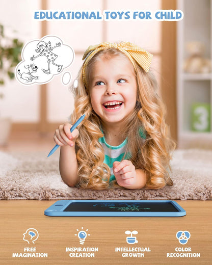 LCD Writing Tablet 10 Inch, Toys for 3 4 5 6 7 8 9 10 Year Old Boys Girls, Colorful Doodle Board Drawing Tablet, Gift for Boys Toddlers Age 3-12 Years, Memo Board, Drawing Pads with Lanyard(Blue)