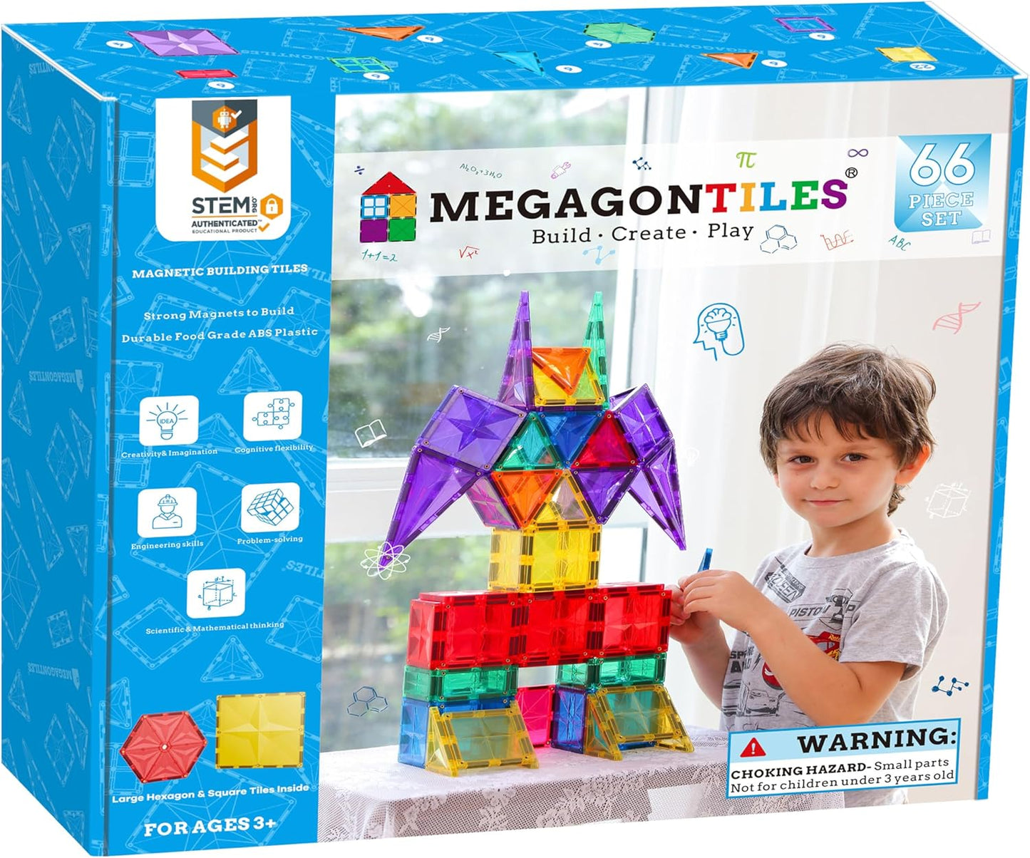 MEGAGONTILES Marble Run Magnetic Tiles Set 120PCS | STEM-Authenticated Magnetic Building Blocks with Marble Track Pieces | Educational Construction Toy for Kids Ages 3–8 (Boys & Girls)