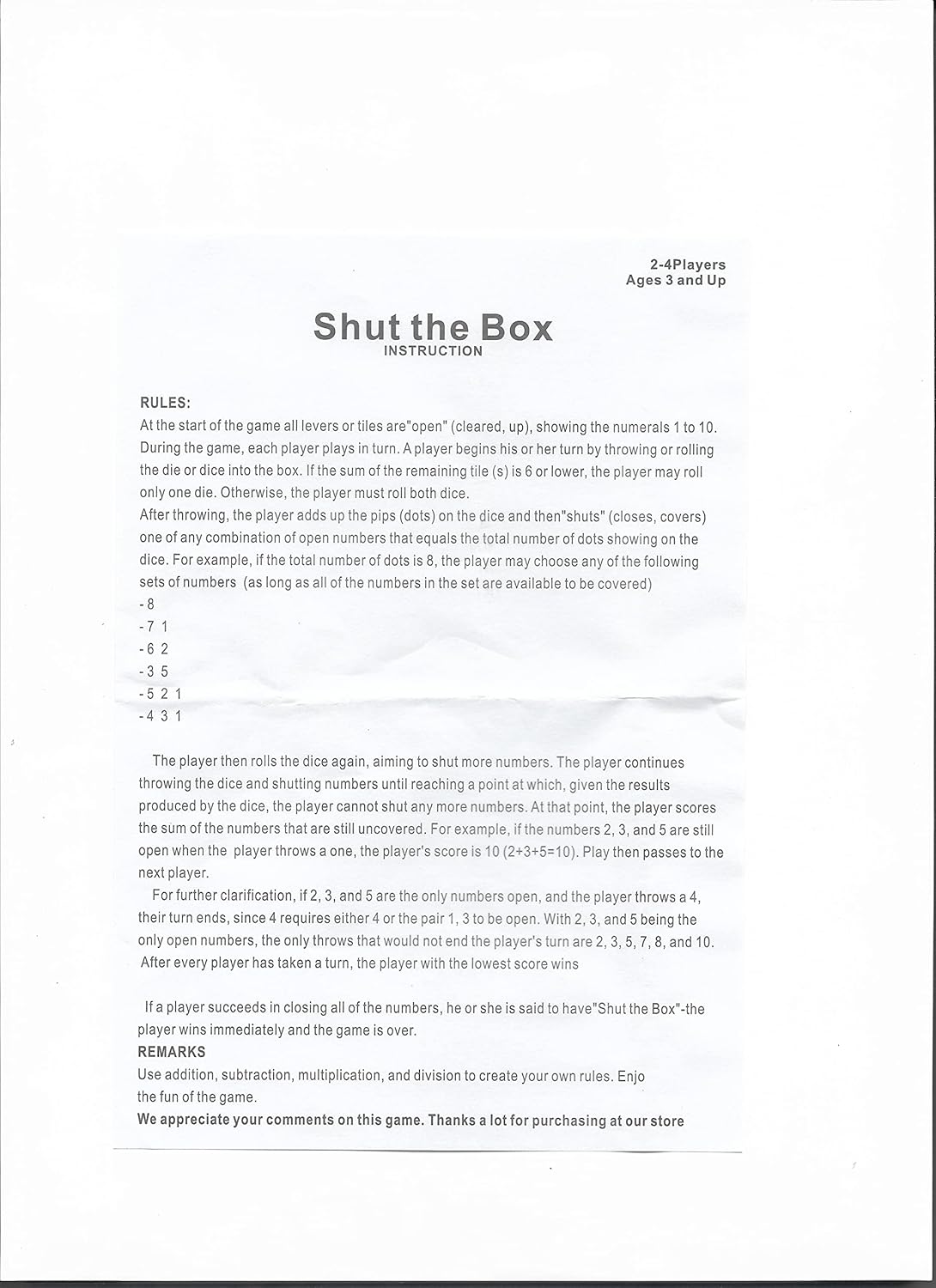 1-4 Players Shut The Box Dice Game, 10 Numbers Traditional Wooden Pub Bar Board Family Table Mat Game Dice for Adults