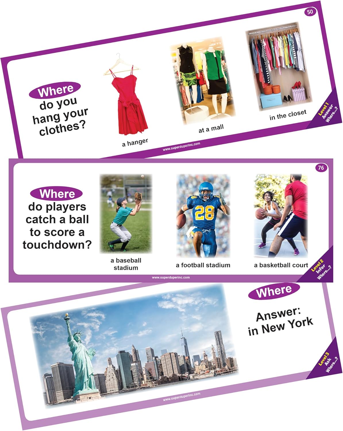 Super Duper Publications | WH Questions Skill Strips® Photo Cards | Educational Learning Resource for Children | Practice Expressive and Receptive Language Skills