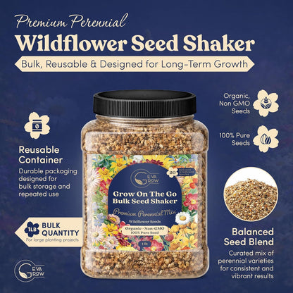 Mini Wildflower Seed Shaker - Save The Bees Seed Mix, by GevaGrow | 80,000+ Seeds | Pollinator & Bee Attracting Flower Seeds Bulk for Planting in Pots & Outdoor Gardens | 2 Ounce