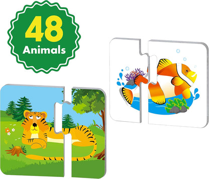 48 Food Matching Puzzles with Error-Correction Mechanism Pre-Primer in 2 Pieces, Perfect for Preschool Learning (24 Blocks Double Sided)
