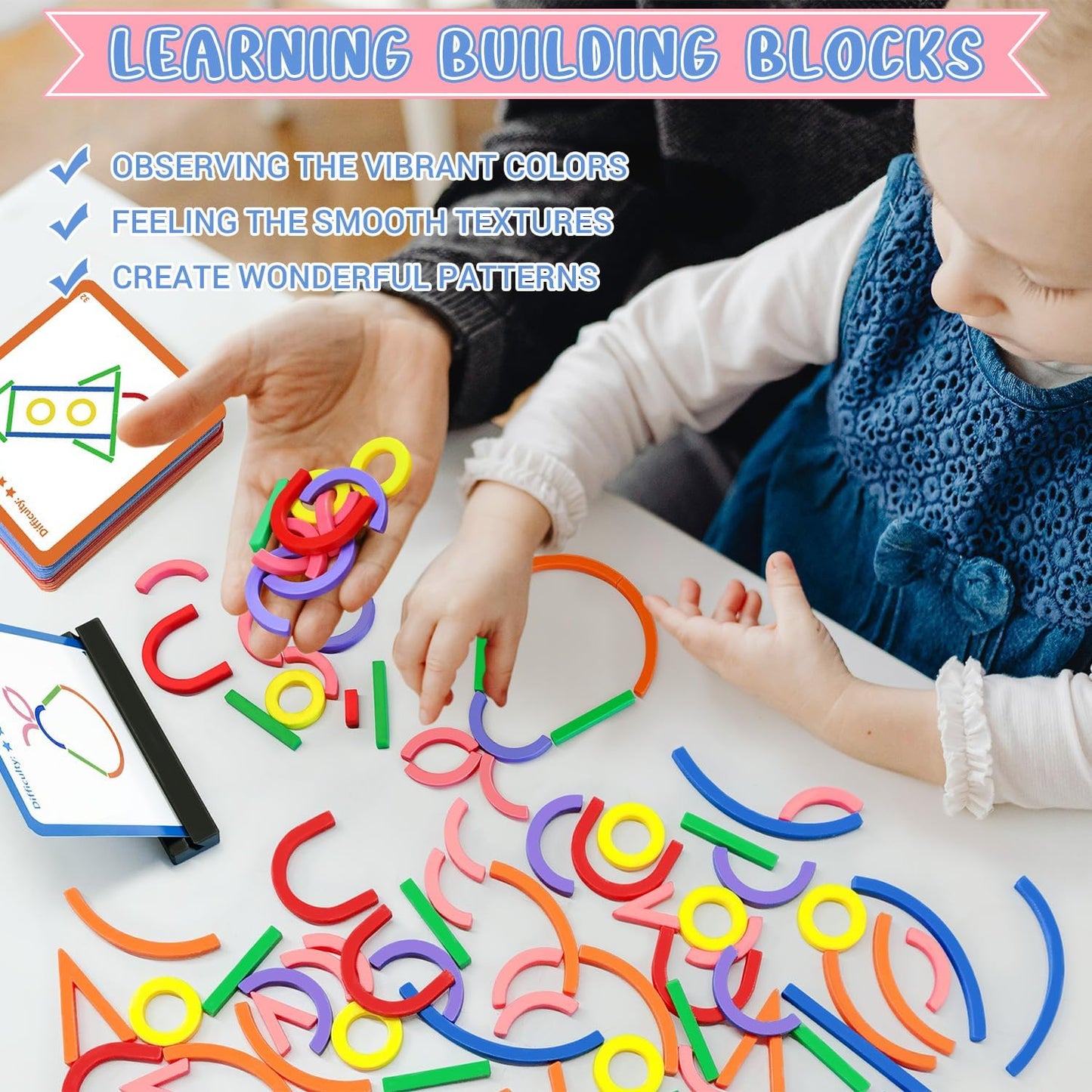 STEM Toys for Creative Learning Sticks & Rings Shape Building Blocks 160PCS Pattern Blocks Puzzle Educational Resources Montessori Toys for Preschool and Kindergarten Girls and Boys Ages 5+