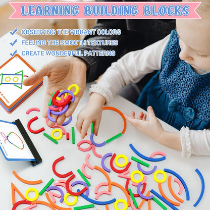 STEM Toys for Creative Learning Sticks & Rings Shape Building Blocks 160PCS Pattern Blocks Puzzle Educational Resources Montessori Toys for Preschool and Kindergarten Girls and Boys Ages 5+