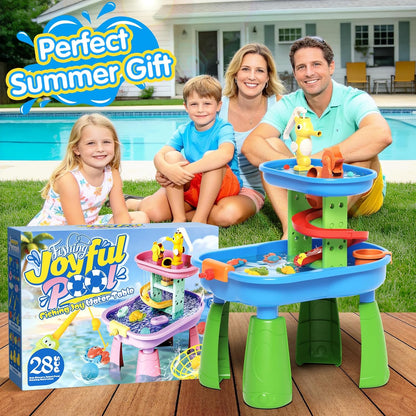 Toddler Water Table for Kids - Sand and Water Table with 28PCS Toy Accessories & Rain Shower Sprinkler, Outdoor Sensory Water Play Table, STEM Toy Summer Gift for Boys Girls Ages 3-8