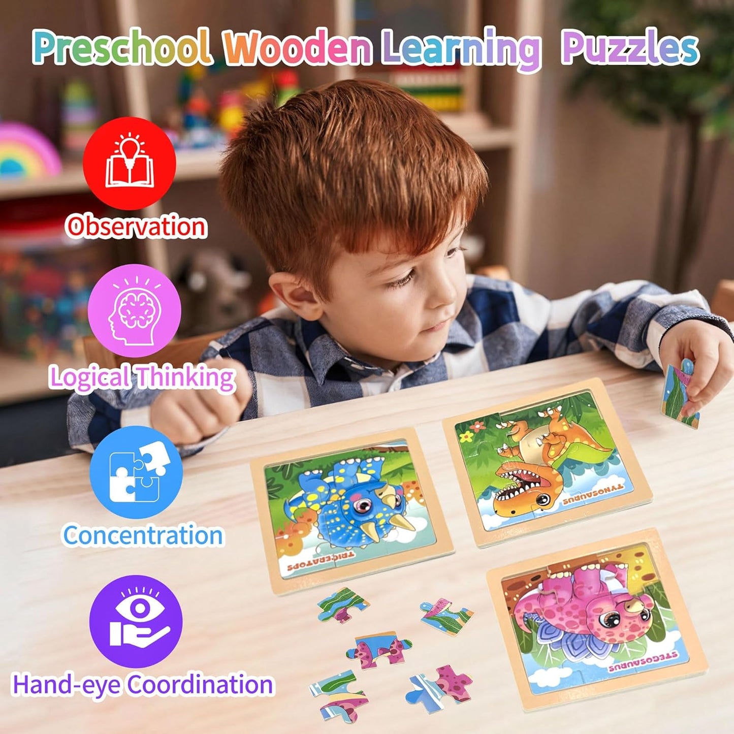 Wooden Animals Puzzles for Toddlers 2-4, 8 Pack 9 PCS Jigsaw Puzzles for Kids 2-4, Wooden Puzzles for Toddlers 3-5, Animal Puzzles for Kids 3-5, Preschool Puzzles Learning Educational Sets Toys