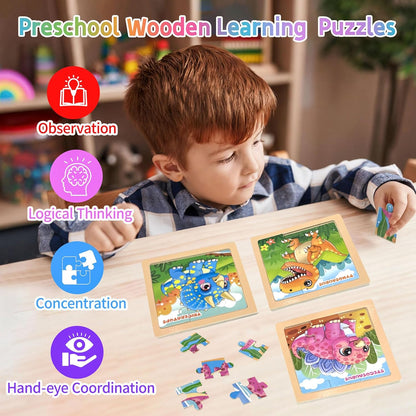 Wooden Animals Puzzles for Toddlers 2-4, 8 Pack 9 PCS Jigsaw Puzzles for Kids 2-4, Wooden Puzzles for Toddlers 3-5, Animal Puzzles for Kids 3-5, Preschool Puzzles Learning Educational Sets Toys