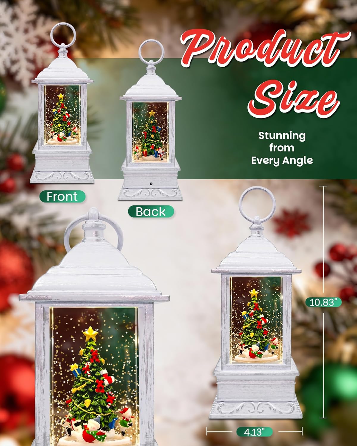 Extra Large Christmas Snow Globes Christmas Lantern, 12.99" Musical Snow Globe with 8 Songs, Santa Snowglobe for Kids Adults, 6H Timer Dual Power, Lighted Christmas Decorations Indoor Gifts