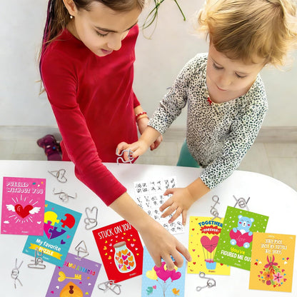 Fancy Land 24 Pack Valentines Gifts for Kids Classroom Metal Puzzles Brain Teasers Kids Valentines Day Cards for School Exchange Gifts Party Favors