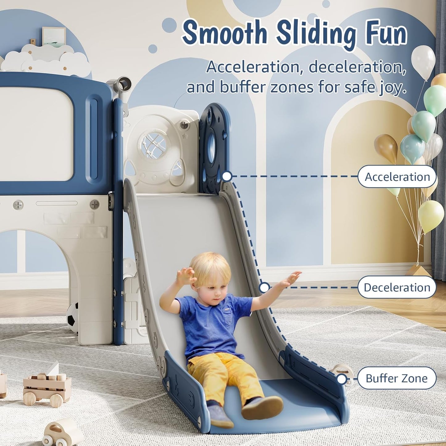 GarveeLife Toddler Slide 8 in 1 Indoor Playground Outdoor Playset Kids Baby Slides for Toddlers Age 1-3 with Climber Basketball Hoop Telescope Drawing Board and Storage Space for Courtyards
