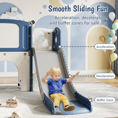 GarveeLife Toddler Slide 8 in 1 Indoor Playground Outdoor Playset Kids Baby Slides for Toddlers Age 1-3 with Climber Basketball Hoop Telescope Drawing Board and Storage Space for Courtyards