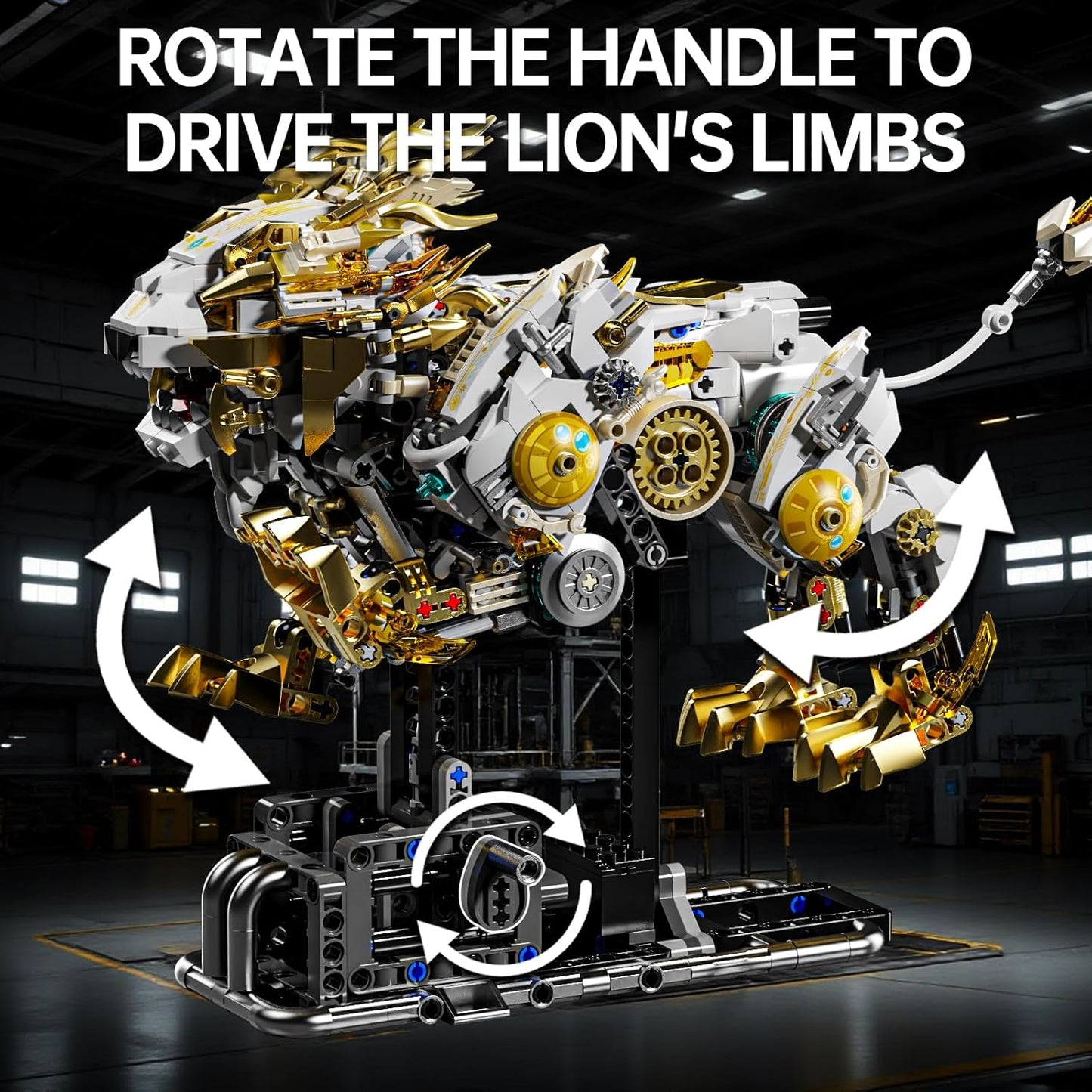 CSNRHG Mechanical Lion Building Block Toy Set Futuristic Mechanical Beast Model with Movable Parts & Gears Premium Mechanical Building Kit with Display Stand, Ideal Gift for Boys & Adults