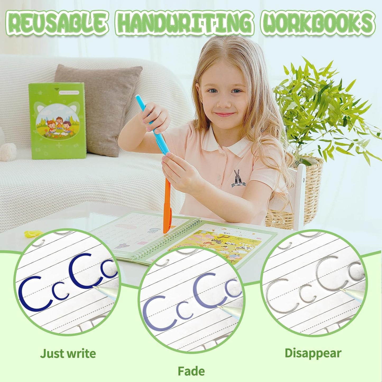 Reusable Grooved Handwriting Workbooks,Magic Copybook,Magic Writing Practice copy books, to help children improve their handwriting ink Practice Age 3-8 Calligraphy for kids(Animal edition)