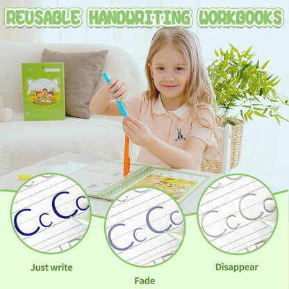 Reusable Grooved Handwriting Workbooks,Magic Copybook,Magic Writing Practice copy books, to help children improve their handwriting ink Practice Age 3-8 Calligraphy for kids(Animal edition)