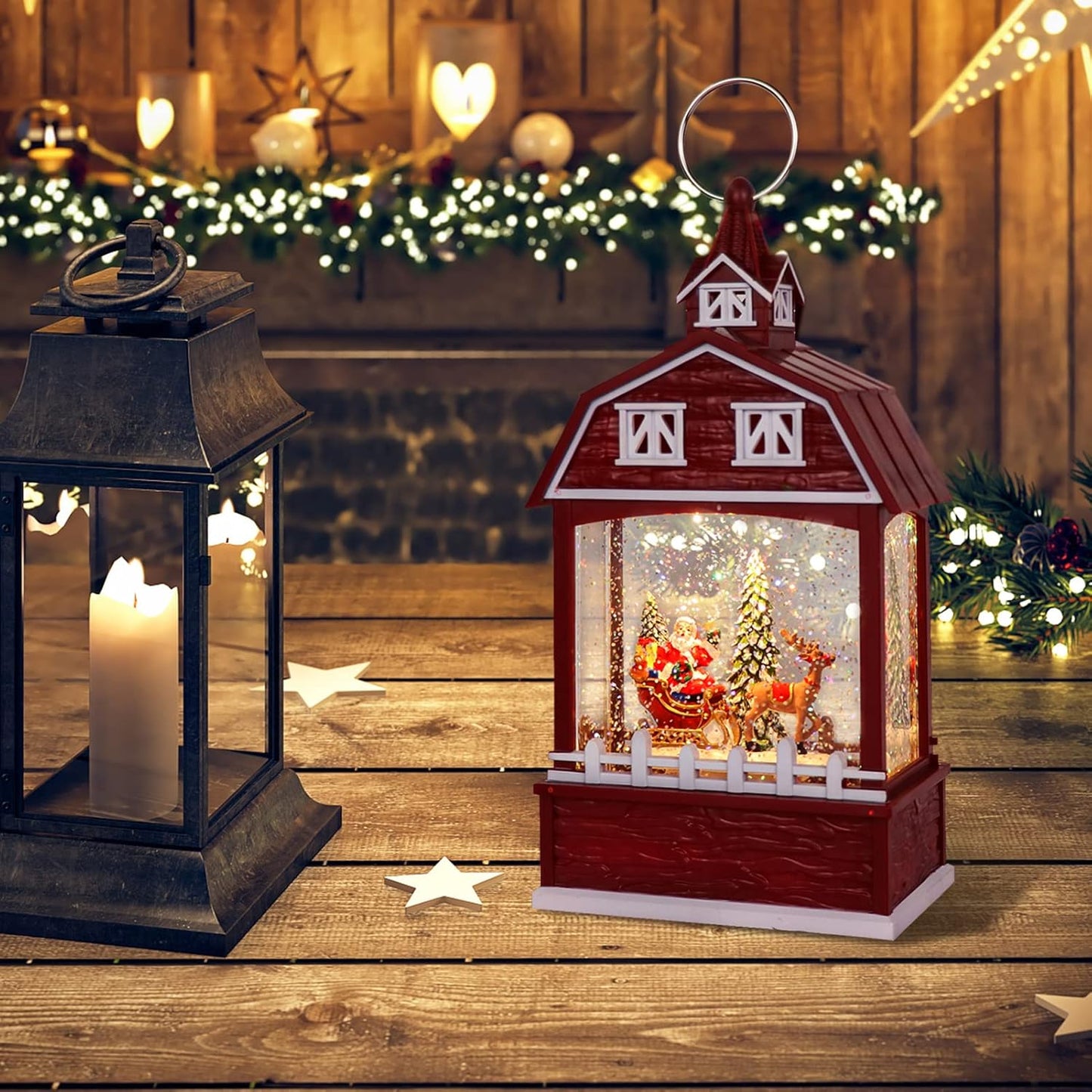 Eldnacele Musical Snow Globe Lantern with Timer, Lighted USB/Battery Operated Swirling Singing Water Glittering Lantern, Snow Globes for Adults and Kids Christmas Decoration- Santa
