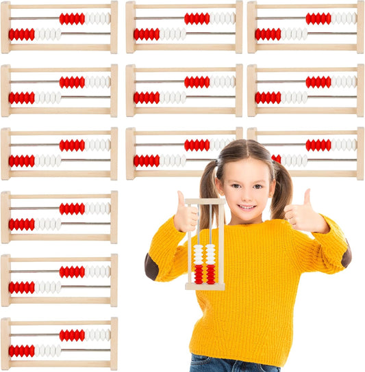 12 Pcs Mini 20-Bead Wooden Rekenrek Abacus 2-Row Counting Rack Educational Toys Math Skills Manipulatives Students Elementary School Classroom Activities