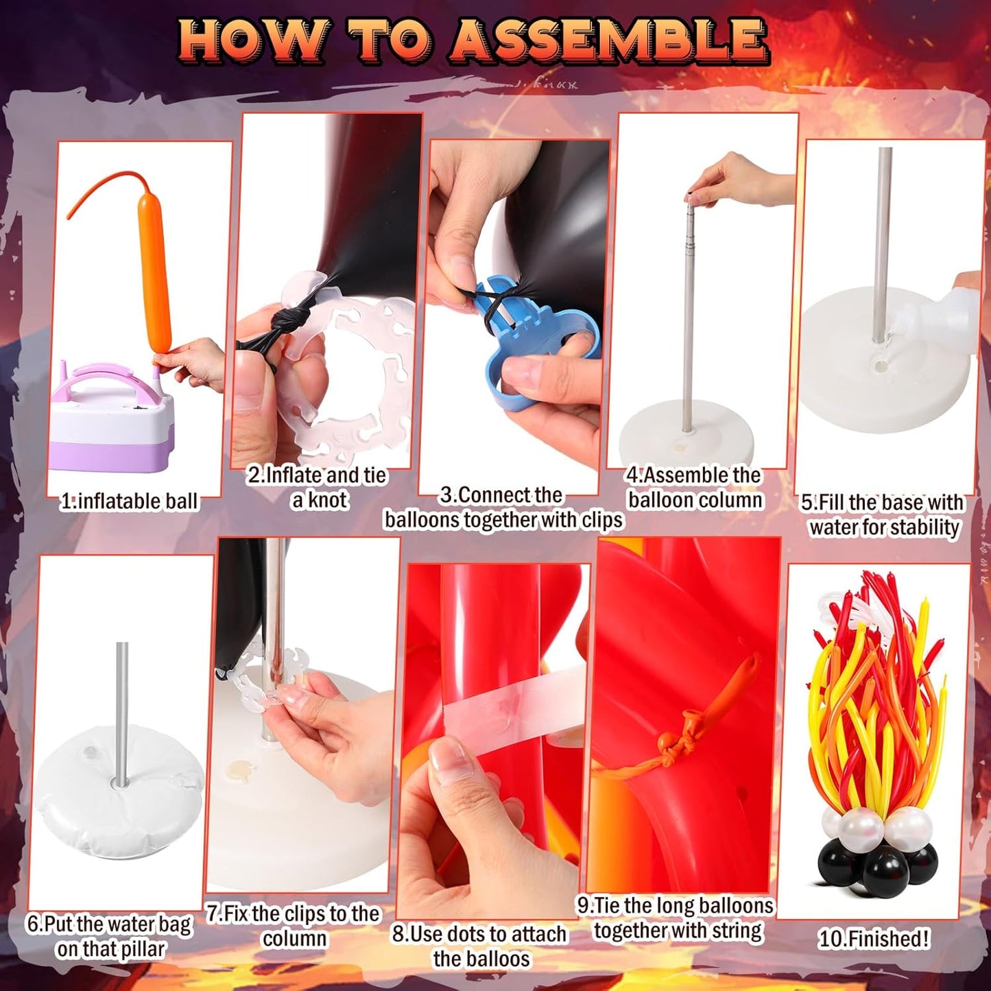 126 Pcs Volcano Birthday Party Decoration Lava Volcano Balloons Set Red Orange Yellow Black Sliver Flame Latex Balloons for Science Dinosaur Lava Luau Hawaiian Fire Party Decor Supplies
