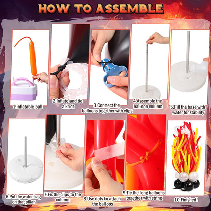 126 Pcs Volcano Birthday Party Decoration Lava Volcano Balloons Set Red Orange Yellow Black Sliver Flame Latex Balloons for Science Dinosaur Lava Luau Hawaiian Fire Party Decor Supplies