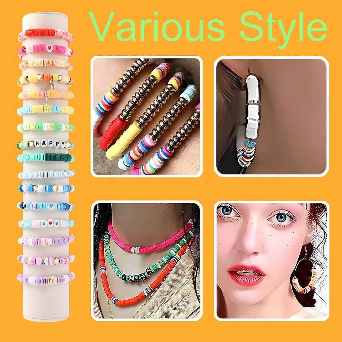YMSDZHL 6000+PCS Clay Beads Bracelet Making Kit,24 Color DIY Flat Preppy Beads for Friendship Jewelry Making,Polymer Heishi Beads with Charms Gifts for Teen Girls Crafts for Ages 4-12