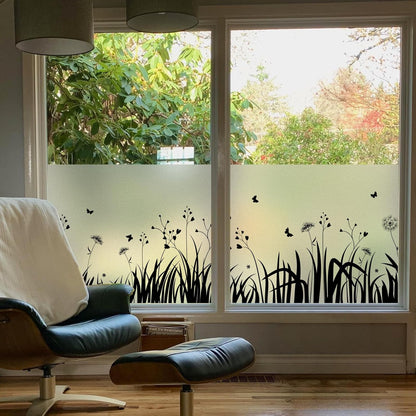 DKTIE Window Privacy Film Flowers Pure White Pattern Stained Glass Window Film Decorative Frosted Glass Window Film Sun Blocking Heat Control Static Cling (A274, 17.5" x 78.7")