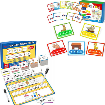 Aizweb Sentence Building,CVCC & CCVC Word Game,Sight Word Phonics Games for Kindergarten 1st Grade Classroom Must Haves,Montessori Reading Learning Games,Speech Therapy Special Education Manipulative